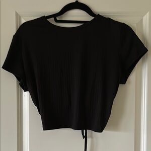 Black Ribbed Crop Top with Partial Open-Back with tie